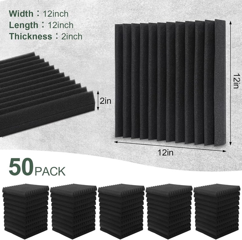 Dmsky 50 Pack Acoustic Foam Panels,2"X 12" X 12"Sound Proof Foam PanelsHigh Density Sound Absorbing Panels,Soundproof Wedges Panels for Studio Recording & Office & Home - Image 2